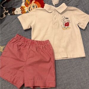 Mickey Mouse White Polo with Red Gingham Shorts
